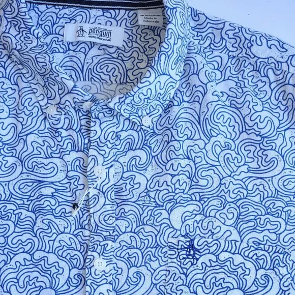 NWOT Original Penquin Linen Button Down Shirt Beach Waves & Surfing Penquin  XXL - Picture 11 of 13